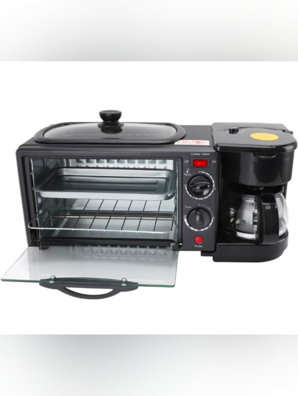 3-in-1 Breakfast Station with Coffee Maker, 4-Slice Toaster Oven, Non-Stick Grid